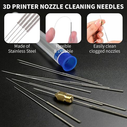 3D Printer Nozzle Cleaning Kit, 28Pcs 3D Printing Tool Kit Includes 10 Needle Cleaner Tools with Storage Box, 10 0.4mm Nozzles, 1 Tweezer, 3 Brushes, 1 L-Shaped Wrench, 2 Removal Scrapers in Kuwait