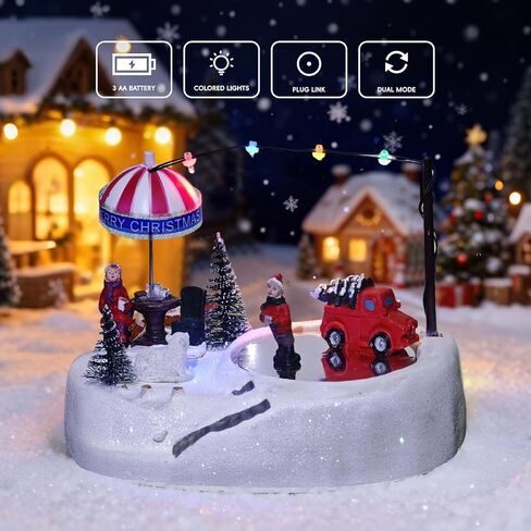 Christmas Village Ice Skating Pond Musical Animated Christmas Village Skating Rink Colorful Xmas Decorations Collectible Building in Saudi Arabia