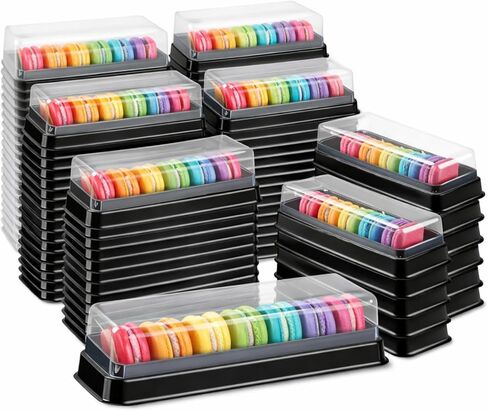Remerry 200 Pcs Macaron Boxes with Clear Lids Bulk Macaroon Container Macaroon Packaging Boxes with 6 Grid Christmas Party Favors for Baby shower Wedding Bakery, 7.6 x 2.8 x 1.9 Inches in Saudi Arabia