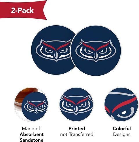 Desert Cactus Florida Atlantic University Car Coaster FAU Owls Absorbent Sandstone Car Cup Coasters Set of 2 (Design A) in Saudi Arabia