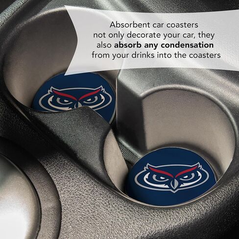 Desert Cactus Florida Atlantic University Car Coaster FAU Owls Absorbent Sandstone Car Cup Coasters Set of 2 (Design A) in Saudi Arabia