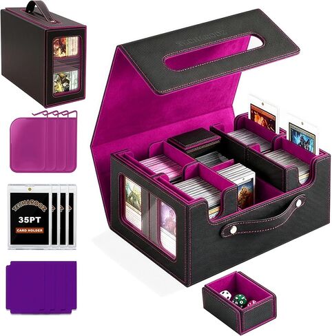TECHAROOZ 5 في 1 MTG Deck Box Commander Case - PTCG/EDH/TCG صندوق سطح السفينة مع إغلاق مغناطيسي آمن، وصينية النرد وفواصل البطاقات - أكثر من 600 وحدة تخزين للبطاقات بأكمام مزدوجة، وحقيبة جاهزة للسفر (أسود وأحمر) in Kuwait