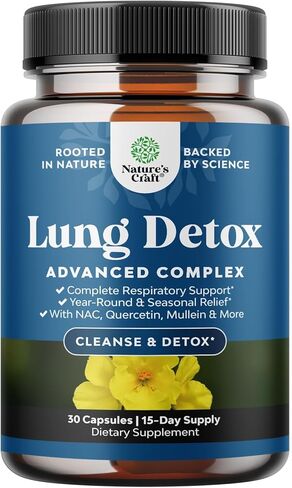 Lung Detox Mullein Leaf Capsules - Purifying Mullein Lung Cleanse Complex with NAC Quercetin & Cordyceps Extracts - Leaf Herb Respiratory Supplement for Sinus Immunity & Breathing Support in Saudi Arabia