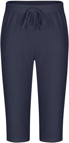 White Linen Pants Men Elastic Waist Drawstring Loose Fit 3/4 Length Summer Casual Breathable Capris in Saudi Arabia