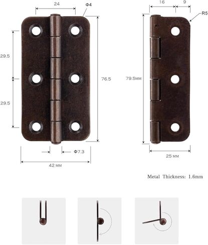 3 Inch Antique Copper Iron Round Corner Hinges Open 270 Degree Furniture Hinge with Free Screws 1Pcs in Saudi Arabia