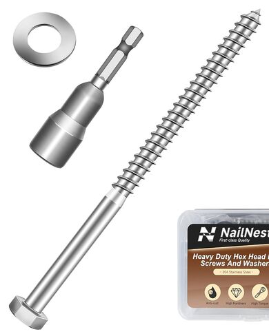 (1Box) 3/8" x 6" Hex Head Lag Screws Bolts with Flat Washers, 8Sets 304 Stainless Steel 18-8 Heavy Duty 3/8 Lag Bolts for Wood with Hex Socket in Saudi Arabia