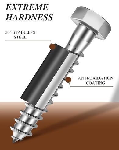 (1Box) 3/8" x 6" Hex Head Lag Screws Bolts with Flat Washers, 8Sets 304 Stainless Steel 18-8 Heavy Duty 3/8 Lag Bolts for Wood with Hex Socket in Saudi Arabia