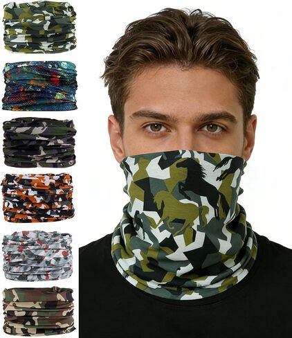 KINREE 6 PCS Summer UV Protection Multi-function Headband Neck Gaiter Head Wrap Headwear Face Mask Magic Scarf Bandana in Saudi Arabia