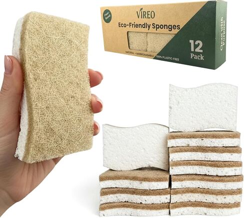 12 Pack Non-Scratch & Odor-Free Eco Sponges – Natural Biodegradable Cellulose & Coconut Fiber Kitchen Scrubbers – Compostable, Zero Waste Sponges for Dishwashing & Cleaning in Saudi Arabia