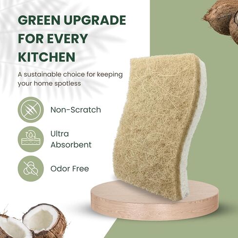 12 Pack Non-Scratch & Odor-Free Eco Sponges – Natural Biodegradable Cellulose & Coconut Fiber Kitchen Scrubbers – Compostable, Zero Waste Sponges for Dishwashing & Cleaning in Saudi Arabia