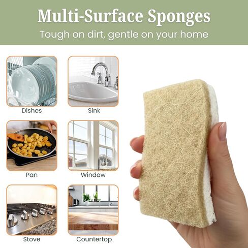 12 Pack Non-Scratch & Odor-Free Eco Sponges – Natural Biodegradable Cellulose & Coconut Fiber Kitchen Scrubbers – Compostable, Zero Waste Sponges for Dishwashing & Cleaning in Saudi Arabia
