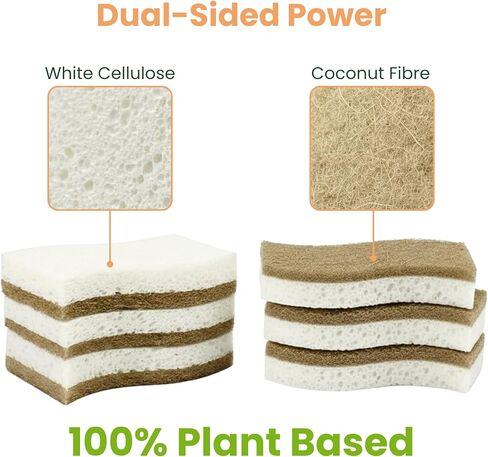 12 Pack Non-Scratch & Odor-Free Eco Sponges – Natural Biodegradable Cellulose & Coconut Fiber Kitchen Scrubbers – Compostable, Zero Waste Sponges for Dishwashing & Cleaning in Saudi Arabia