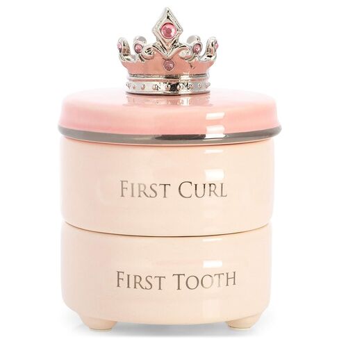 صندوق تذكار قابل للتكديس للأطفال من الخزف الحجري الوردي من DEMDACO First Tooth and Curl، عدد 1 (عبوة من قطعة واحدة) in Kuwait