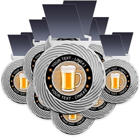 10 Pack Beer Award Medal Customizable Your Custom Text with Our Beer Award Medallion. Great for Brewing and Craft Beer competitions! Large 3-1/8"W x 3-1/2"H Quality Medal Printed Packaged USA in Saudi Arabia