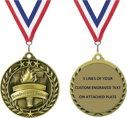 Express Medals Personalized Reading Gold Medal with Red White & Blue Neck Ribbon Award Trophy WAM9 in Saudi Arabia