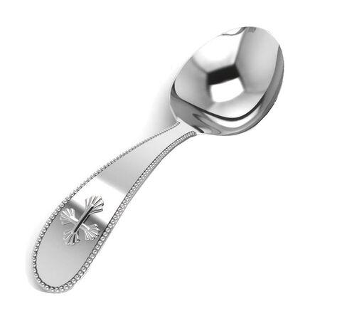 Krysaliis Sterling Silver Beaded Feeding Baby Spoon - Premium Quality Food Grade Standard .925 Solid Sterling Silver Spoon - Engravable Gift For Baby with a Beautiful Gift Box in Saudi Arabia