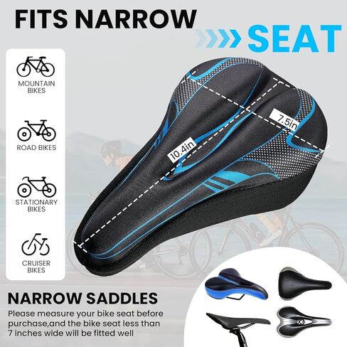 Gel Bike Seat Cushion Cover with Adjustable Velcro Straps, Universal Comfort Padded Seat for Men & Women, Fits Peloton, Indoor & Outdoor Bicycles (11"x7") in Saudi Arabia