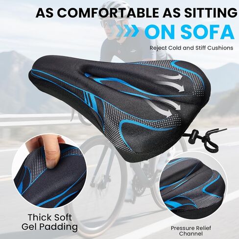 Gel Bike Seat Cushion Cover with Adjustable Velcro Straps, Universal Comfort Padded Seat for Men & Women, Fits Peloton, Indoor & Outdoor Bicycles (11"x7") in Saudi Arabia