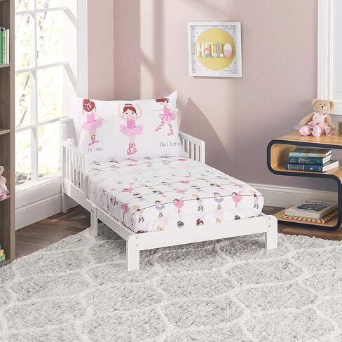 EVERYDAY KIDS 3-Piece Toddler Fitted Sheet, Flat Sheet and Pillowcase Set - Born to Dance Ballerina - Soft Breathable Microfiber Girls Toddler Sheets Set - Toddler Bed Sheets in Kuwait