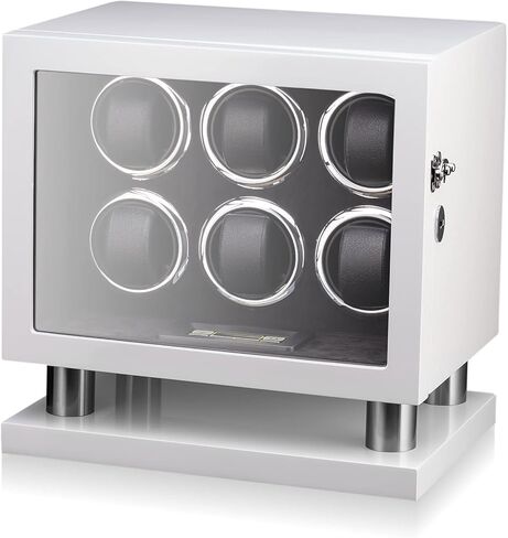 Watch Winder for 6 Watches with LED Backlight, LCD Display and Motor-Stop Option (Black & Black) in Saudi Arabia