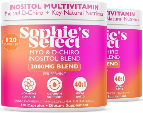 Myo-Inositol & D-Chiro Inositol 2000mg Per Serving for Women - Inositol 40:1 Formula with Spearmint, Vitamin D3, Zinc & Magnesium - Hormone Balance for Women, Ovarian Support - 120 Capsules - 1Pack in Saudi Arabia