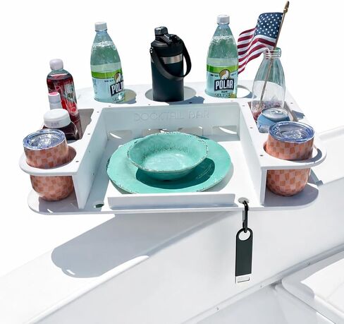 Docktail Butler Boat Table Caddy Organizer - يشمل Rod Holder Mount | طاولة قارب محمولة وبار قارب ، طاولات بحرية للقوارب مع حاملي الكوب ، وملحقات تخزين القوارب in Saudi Arabia