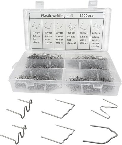 1200PCS Car Plastic Welding Kit, 6 Different Shapes Welder Staples Kit with Storage Box, 0.6 0.8mm Stainless Steel Plastic Welding Staples Repair Kit for Car Bumpers, Dashboards, Lamp Holders in Saudi Arabia