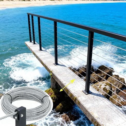 طقم حبل سلكي 1/8 بوصة، طول 33 قدمًا، كابل من الفولاذ المقاوم للصدأ 7 × 7 طقم درابزين أساسي، 50 قطعة من الأكمام المجعدة من الألومنيوم و12 قطعة كشتبان للتزيين، والسور، والظلال الخارجية، والتعليق in Saudi Arabia