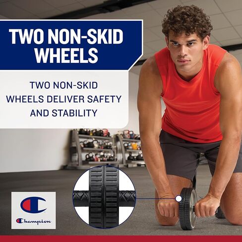 Champion Ab Roller Wheel (Grey/Black), Ab Wheel with Dual Non-Skid Wheels, Exercise Roller for Core Workout, Abs Workout Equipment for Home Gym Strength Training and Core Stability in Saudi Arabia