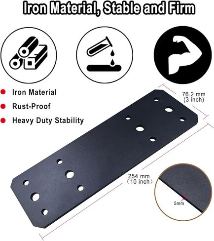 10" X 3" Straight Steel Flat Plate (4 pcs) with Powder Coating as Mending Plate, Joining Brackets, Connecting Brackets, I Strap. Metal Plate with Holes, Straight Flat Plate for Truss Framing. in Saudi Arabia