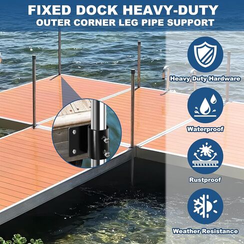 folosem 4 Pcs Stationary Dock Side Leg Pipe Holder,Floating Dock Posts Hardware Holder Sleeve for Pipe Pole,7/16" Holes for 3/8" Carriage Bolts with Adjustable Mounting Screws Galvanized in Saudi Arabia
