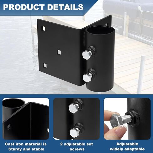 folosem 4 Pcs Stationary Dock Side Leg Pipe Holder,Floating Dock Posts Hardware Holder Sleeve for Pipe Pole,7/16" Holes for 3/8" Carriage Bolts with Adjustable Mounting Screws Galvanized in Saudi Arabia