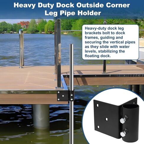 folosem 4 Pcs Stationary Dock Side Leg Pipe Holder,Floating Dock Posts Hardware Holder Sleeve for Pipe Pole,7/16" Holes for 3/8" Carriage Bolts with Adjustable Mounting Screws Galvanized in Saudi Arabia