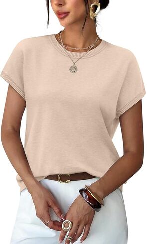 WIHOLL Short Sleeve Sweater for Women Summer Tops Crew Neck Fashion Clothing Tshirts Shirts Travel Outfits Dressy Casual in Saudi Arabia