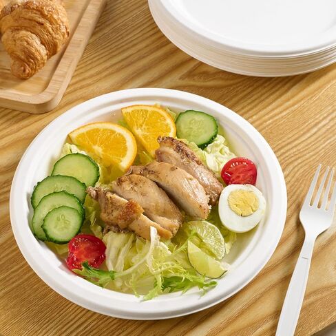 Vplus 500 Pack Paper Plates 9 inch 100% Compostable, Heavy-Duty Disposable Paper Plates Bagasse Natural Biodegradable Eco-Friendly Sugarcane（White） in Saudi Arabia