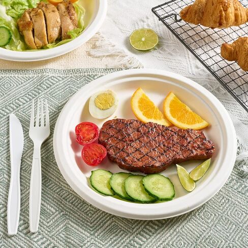 Vplus 500 Pack Paper Plates 9 inch 100% Compostable, Heavy-Duty Disposable Paper Plates Bagasse Natural Biodegradable Eco-Friendly Sugarcane（White） in Saudi Arabia