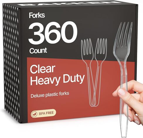 Bakken Disposable Cutlery Set 100 Pieces Forks, Heavy Duty Plastic Silverware, BPA-Free Food-Grade Materials, Heat-Resistant, Reusable Utensils for Parties, Catering, BBQs, and Everyday Use, Clear in Saudi Arabia