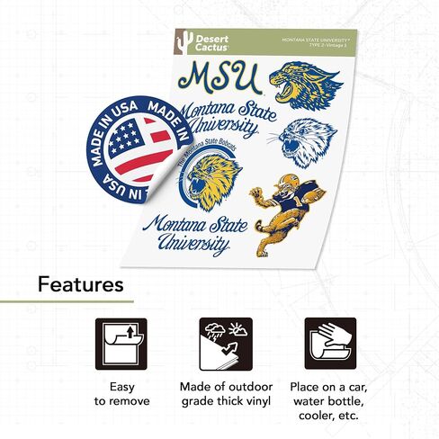 Desert Cactus Montana State University Sticker Bobcats MSU Vinyl Decals Laptop Water Bottle Car Type 2 (T2 Vintage 1) in Saudi Arabia