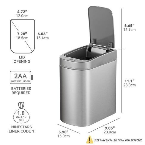 Ninestars Automatic Motion Sensor Bathroom Trash Can, 1.8 Gallon Smart Opening Garbage Bin for Bathroom, Bedroom, Kitchen, Office in Kuwait