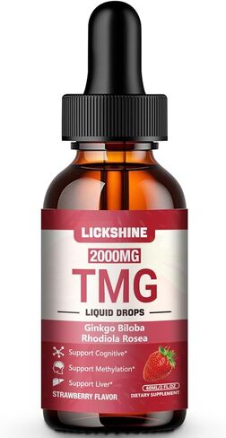 lickshine 2 Packs 2000MG TMG Supplements Drops Liquid - Trimethylglycine، Ginkgo Biloba، Rhodiola Rosea وفيتامينات B، امتصاص عالي، وظيفة الدماغ - نكهة الفراولة 4 فلوريدا أوقية in Saudi Arabia