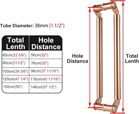 Rose Gold Push-Pull Door Handles Large Size, Commercial Metal Grab Bar for Glass Door, Simple Round Sliding Door Handle with Mounting Accessories (Size : 60cm/23 5/8"-56cm) in Saudi Arabia