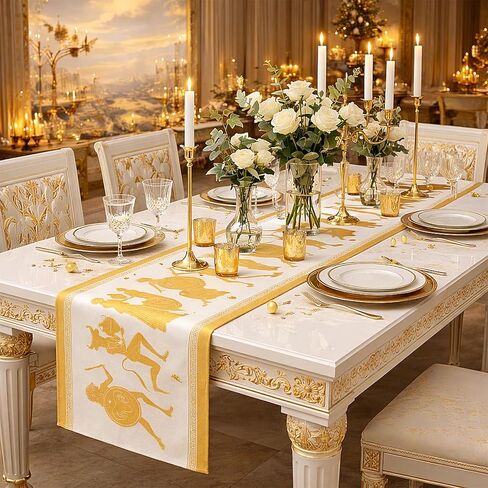 HunnmingRe 1 Pcs Greek Mythology Party Table Runner 70 x 13 Inch Linen Ancient Greece Table Decor Greek Gods Theme Party Supplies Classical Centerpiece for Wedding History Birthday (Black, Gold) in Saudi Arabia