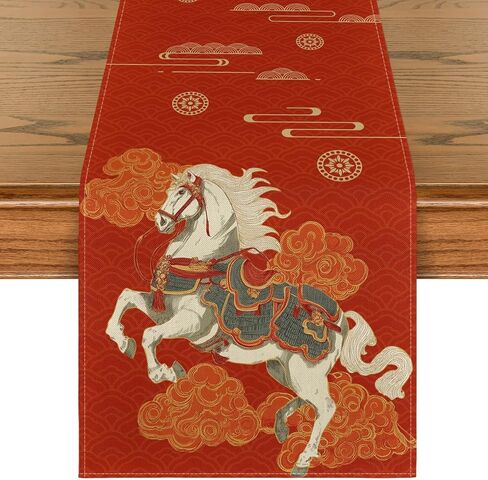Artoid Mode Propitious Clouds Steeds Red Chinese Zodiac Horse Happy 2026 Lunar New Year Table Runner, Spring Festival Winter Kitchen Dining Table Decoration for Home Party 13x72 Inch in Saudi Arabia