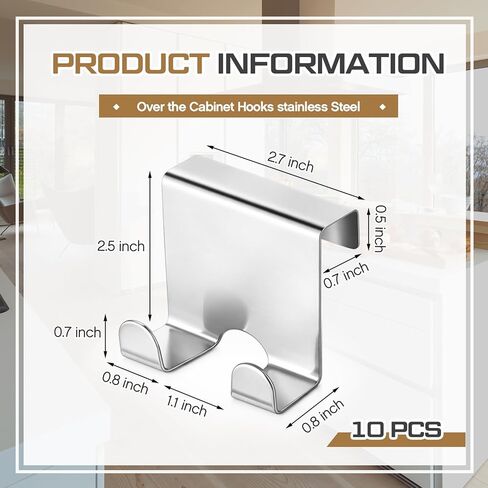 Hicarer 10 Pcs Over Cabinet Door Hooks, Stainless Steel Kitchen Cabinet Drawer Hooks for Towel, Coat, Robe Seamless No Drill Z-Shape Design for Door, Bathroom, Office Organization in Saudi Arabia