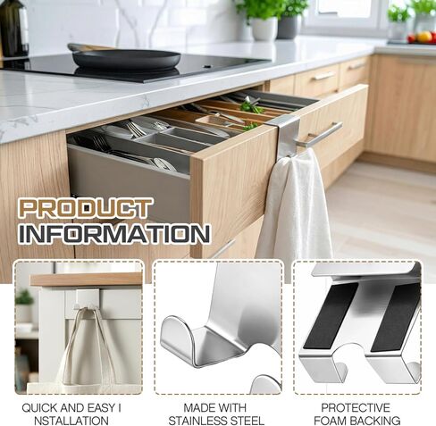 Hicarer 10 Pcs Over Cabinet Door Hooks, Stainless Steel Kitchen Cabinet Drawer Hooks for Towel, Coat, Robe Seamless No Drill Z-Shape Design for Door, Bathroom, Office Organization in Saudi Arabia