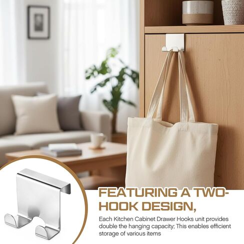 Hicarer 10 Pcs Over Cabinet Door Hooks, Stainless Steel Kitchen Cabinet Drawer Hooks for Towel, Coat, Robe Seamless No Drill Z-Shape Design for Door, Bathroom, Office Organization in Saudi Arabia
