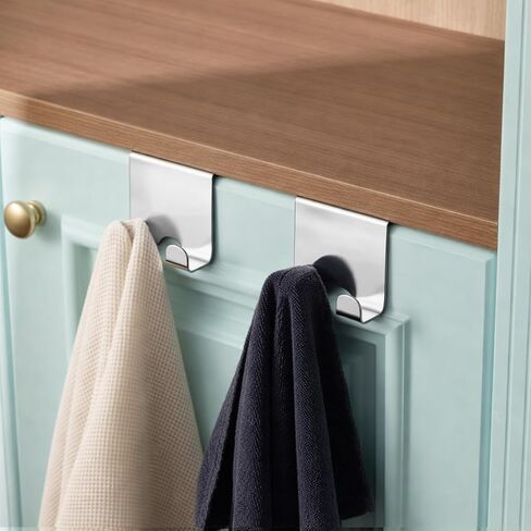 Hicarer 10 Pcs Over Cabinet Door Hooks, Stainless Steel Kitchen Cabinet Drawer Hooks for Towel, Coat, Robe Seamless No Drill Z-Shape Design for Door, Bathroom, Office Organization in Saudi Arabia