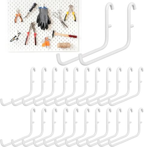24 PCS Pegboard Hooks, Pegboard Accessories Compatible with IKEA Skadis Long Metal Storage Hooks for Tool Home Office Indoor Supply 6 x 9.5 Centimeters, White in Kuwait