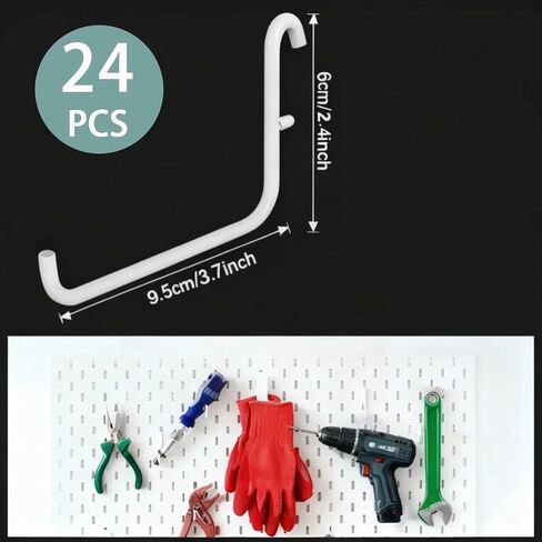 24 PCS Pegboard Hooks, Pegboard Accessories Compatible with IKEA Skadis Long Metal Storage Hooks for Tool Home Office Indoor Supply 6 x 9.5 Centimeters, White in Kuwait