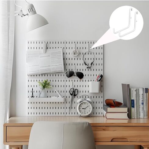 24 PCS Pegboard Hooks, Pegboard Accessories Compatible with IKEA Skadis Long Metal Storage Hooks for Tool Home Office Indoor Supply 6 x 9.5 Centimeters, White in Kuwait